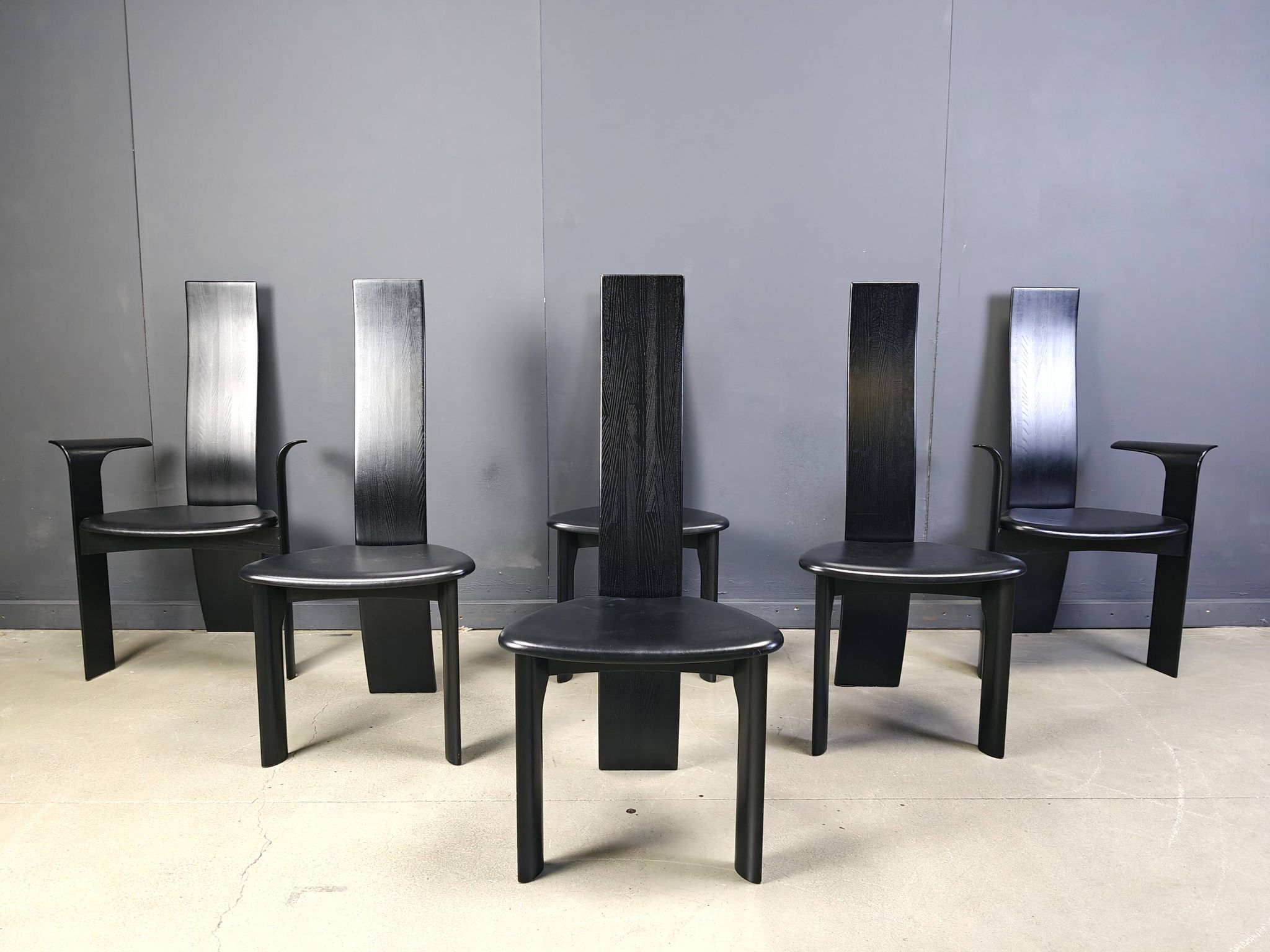 Set of 6 belgian high back dining chairs, 1980s