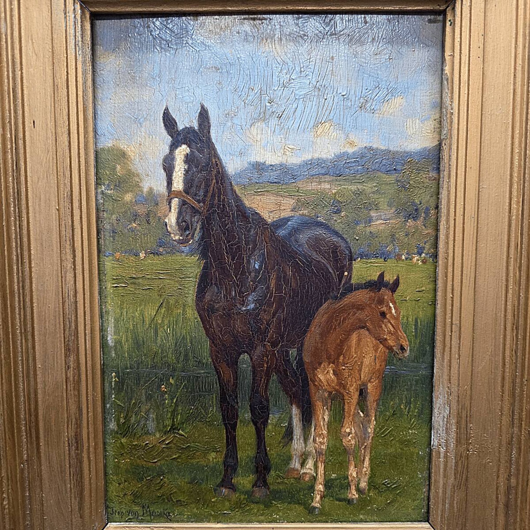Jean Van Marcke De Lummen Oil Painting Mare With Foal, early 1800s