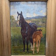 Jean Van Marcke De Lummen Oil Painting Mare With Foal, early 1800s