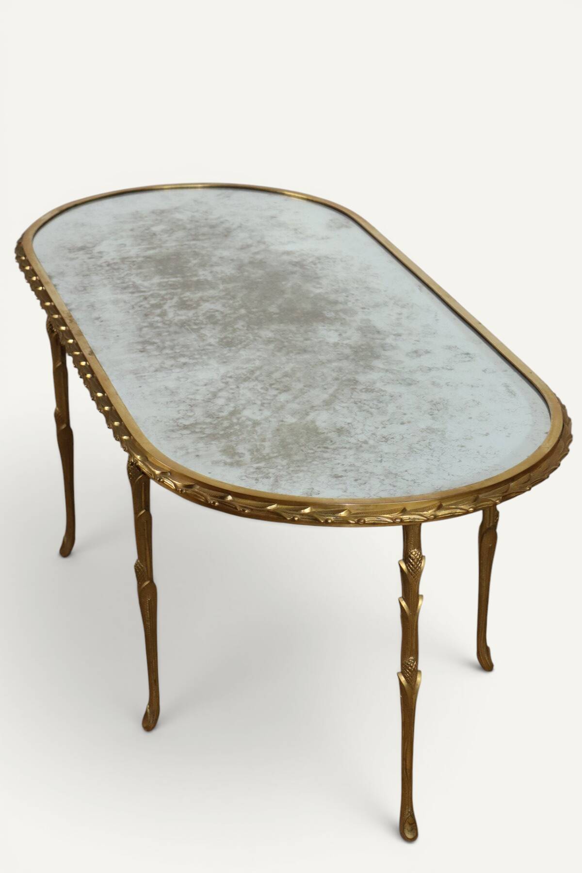 Maison Baguès coffee table in gilded bronze and aged mirror – 1950s