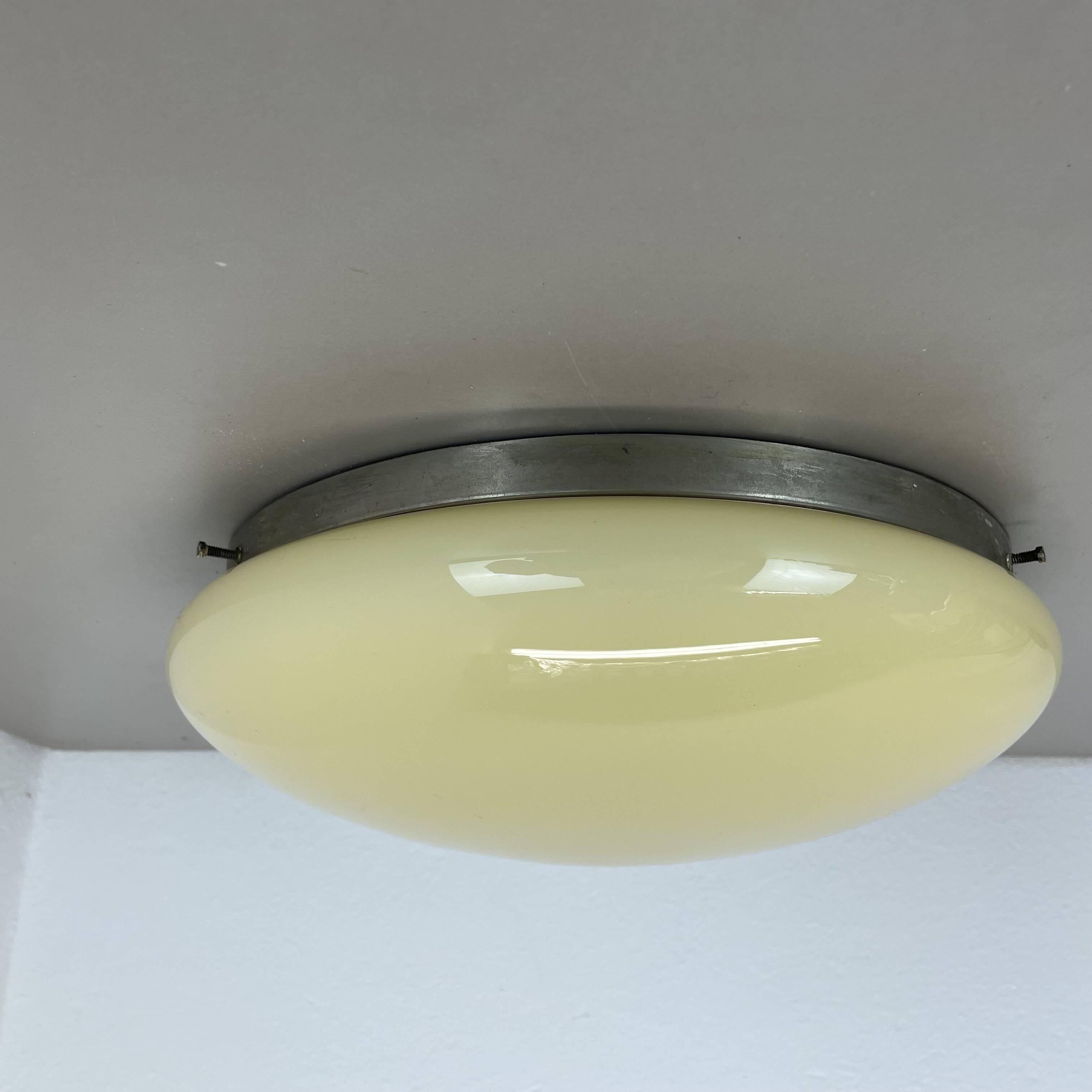 Large modernist art deco metal plafoniere ceiling flushmount light, france