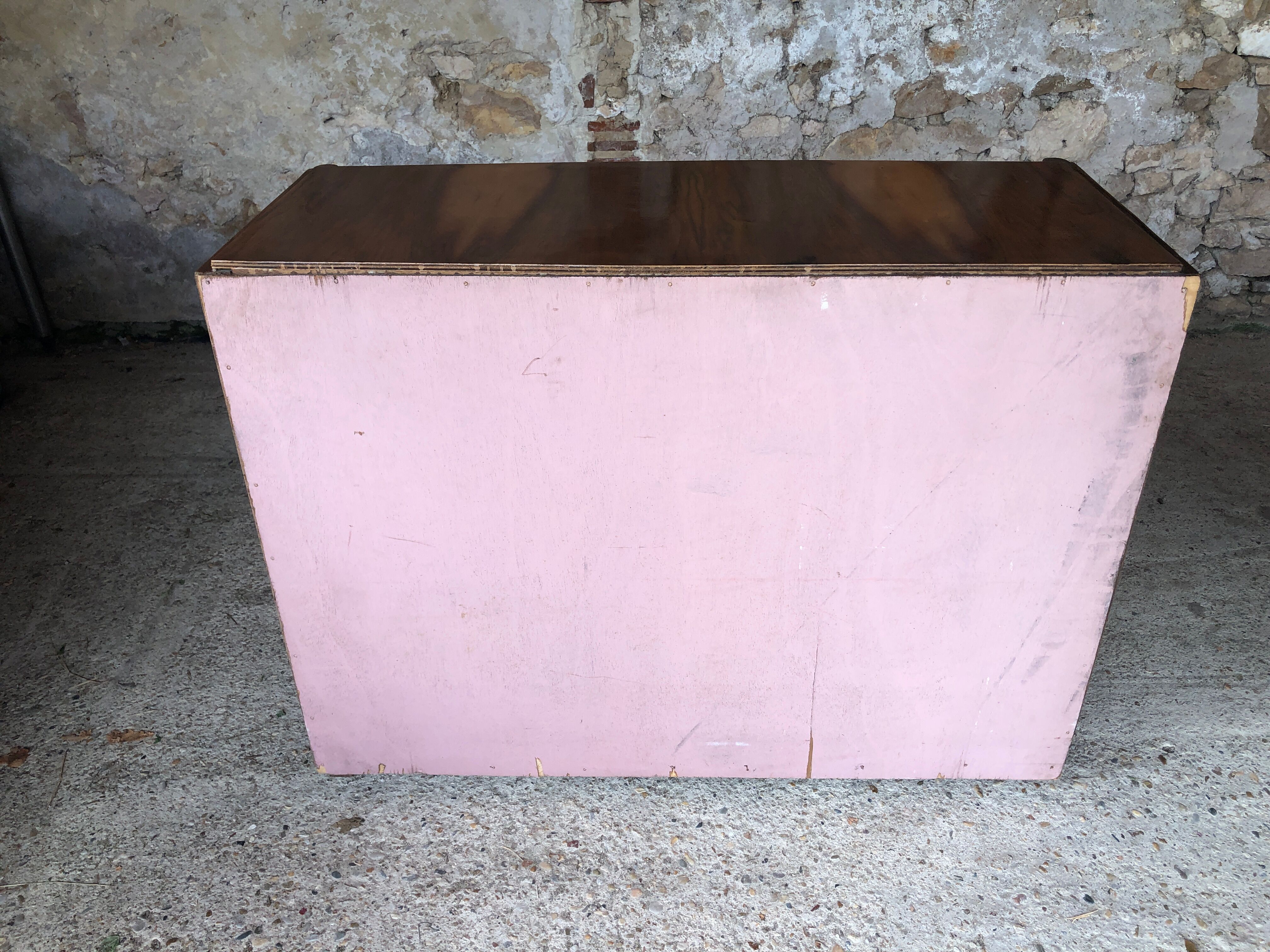Art Deco chest of drawers in flambé walnut veneer circa 30's/ 40's