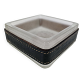 bowl empty pockets in glass with saddle-stitched leather