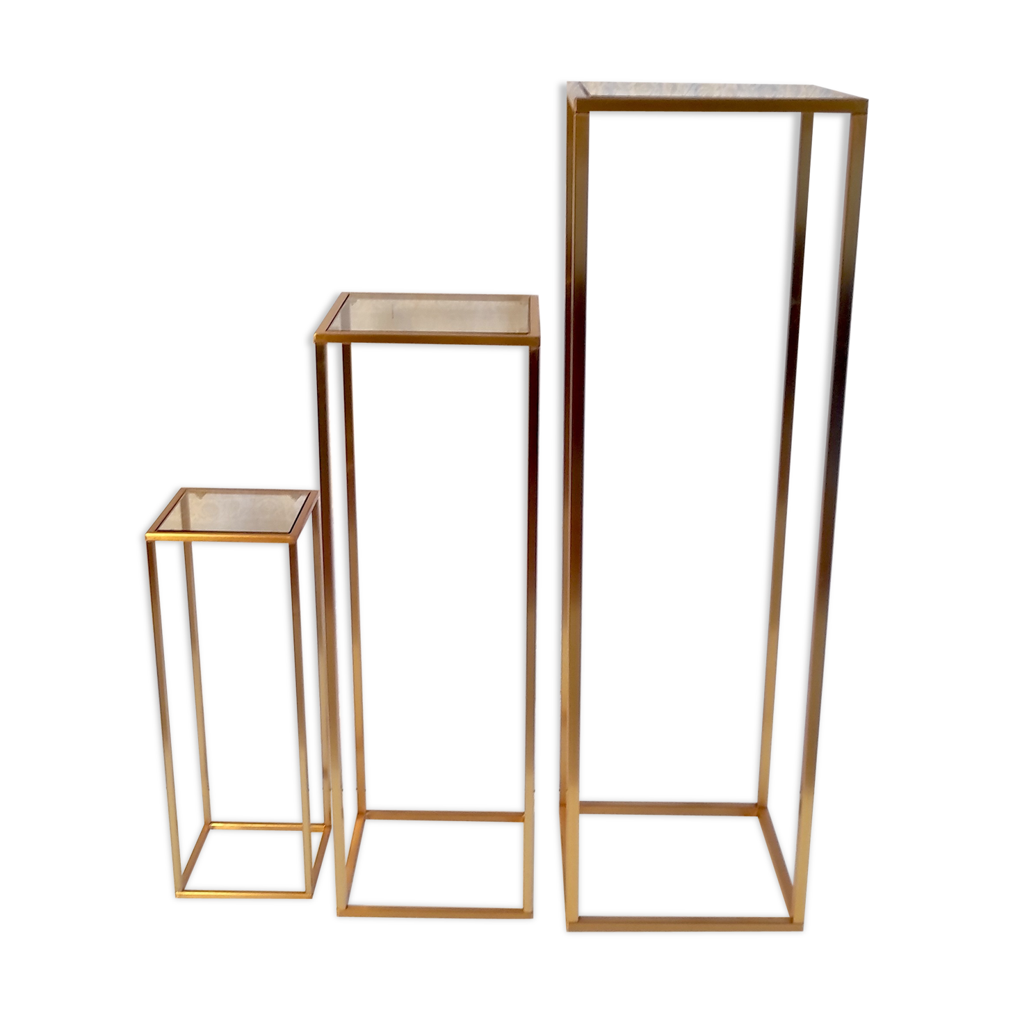 Pull-out harnesses in gilded brass and smoked glass.