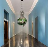 Lampe suspendue Macaroni à fleurs vertes des années 1950