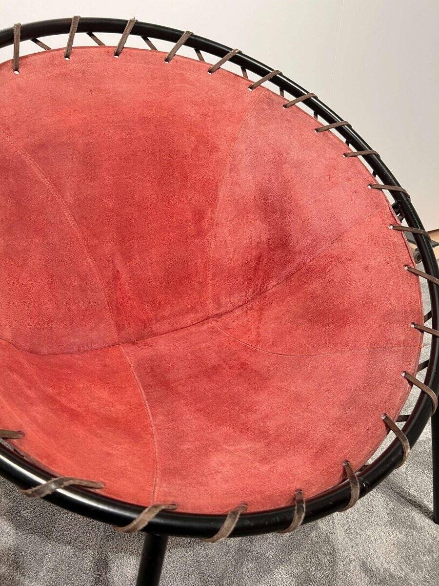 Balloon Lounge Chair in Red Suede & Metal by Hans Olsen, Denmark, 1960s