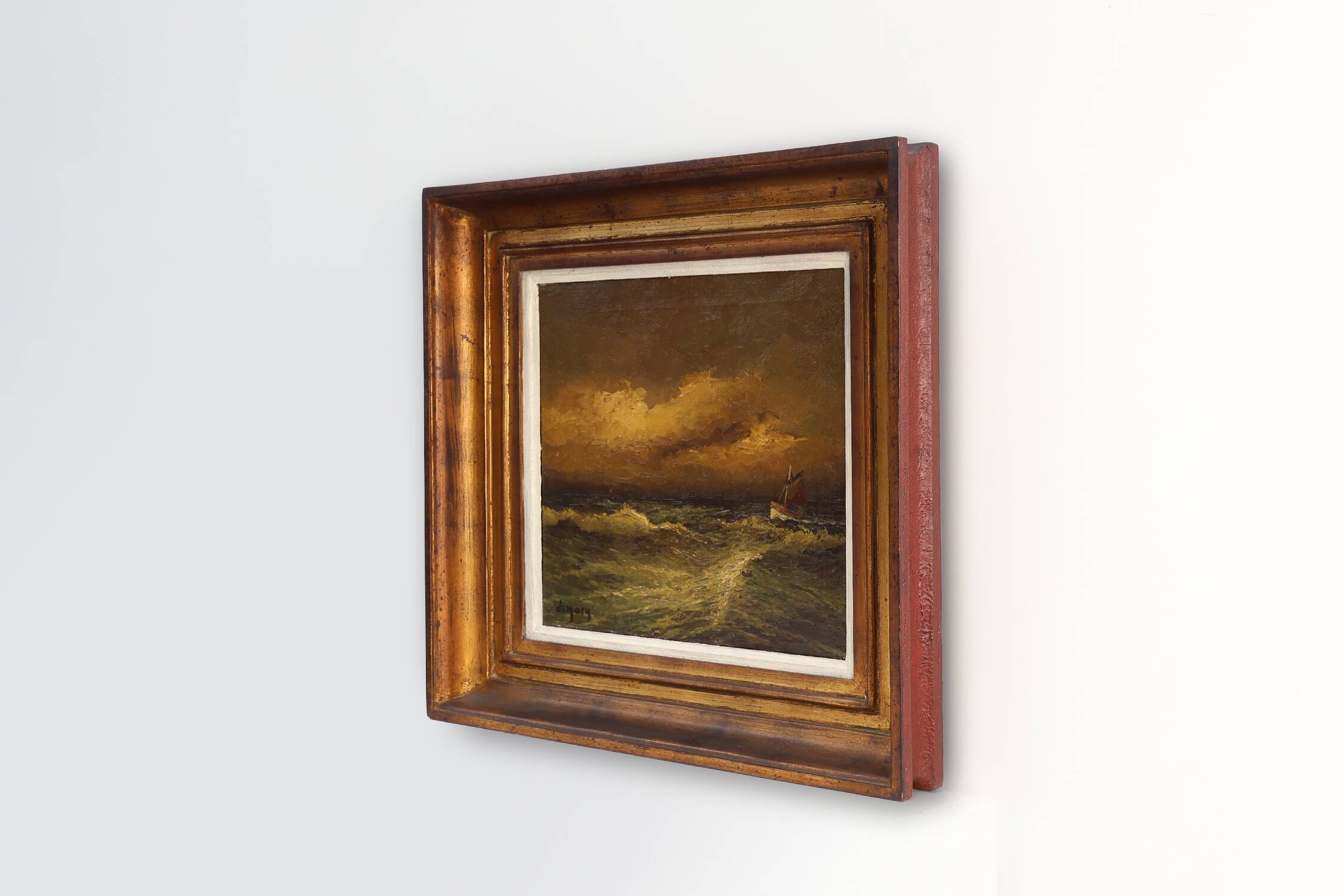 Seascape painting by Albert Demoen in Giltwood Frame, Belgium ca. 1940