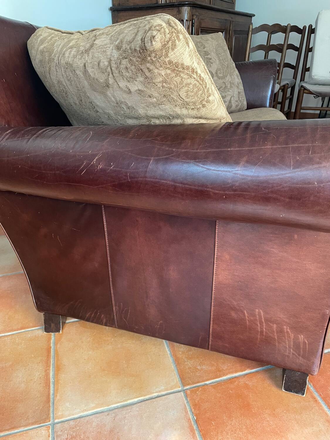 Leather and fabric sofa