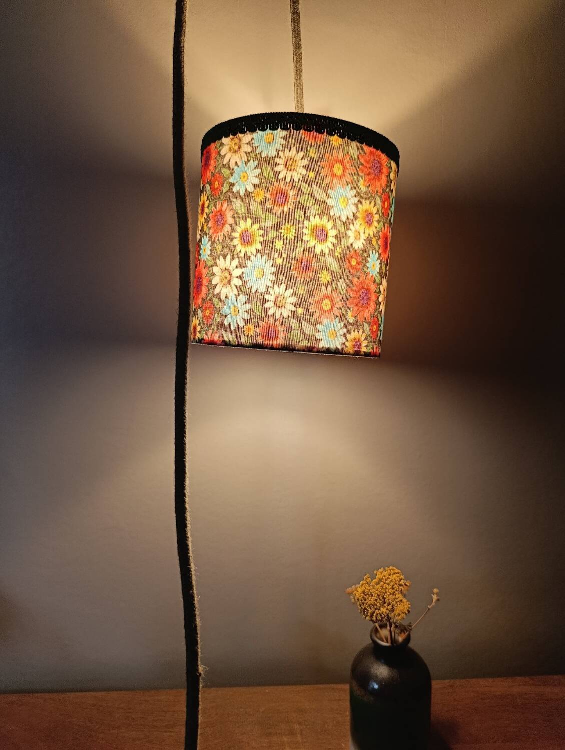 Nomadic bohemian chic lantern / floral fabric, jute cord