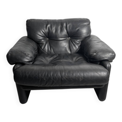 Fauteuil en cuir noir – Tobia Scarpa pour B&B Italia