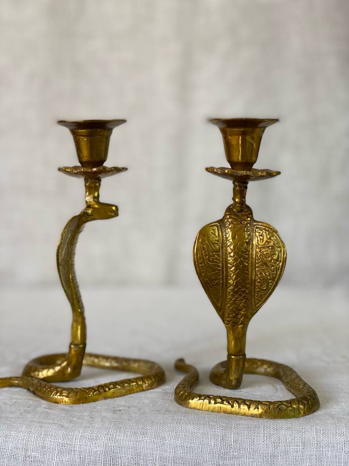 Vintage brass cobra snake candle holders