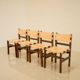 Set of 4 wooden and leather chairs by Maison Regain 70's