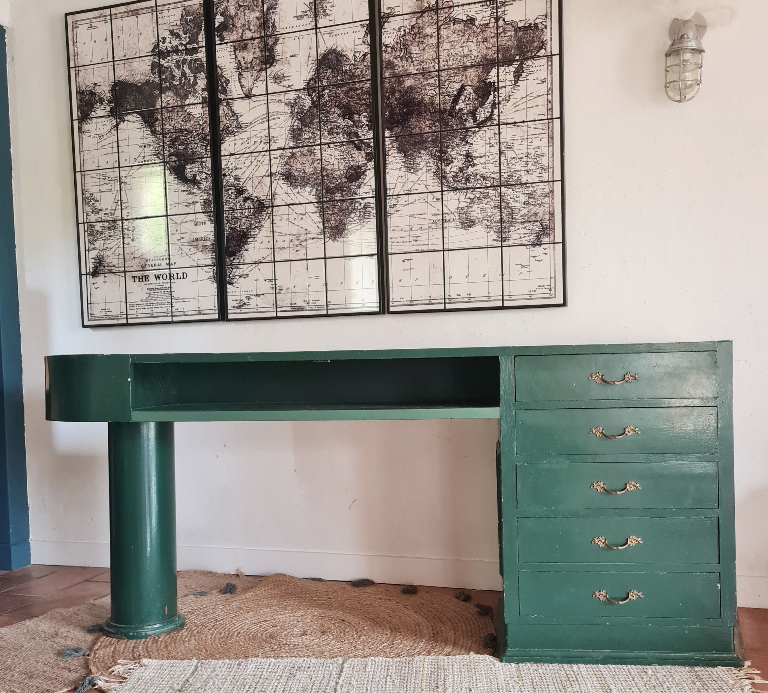 Green antique craft furniture counter