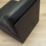 Black leather pouffe/armchair, Italian design, 1960s, production: Italy