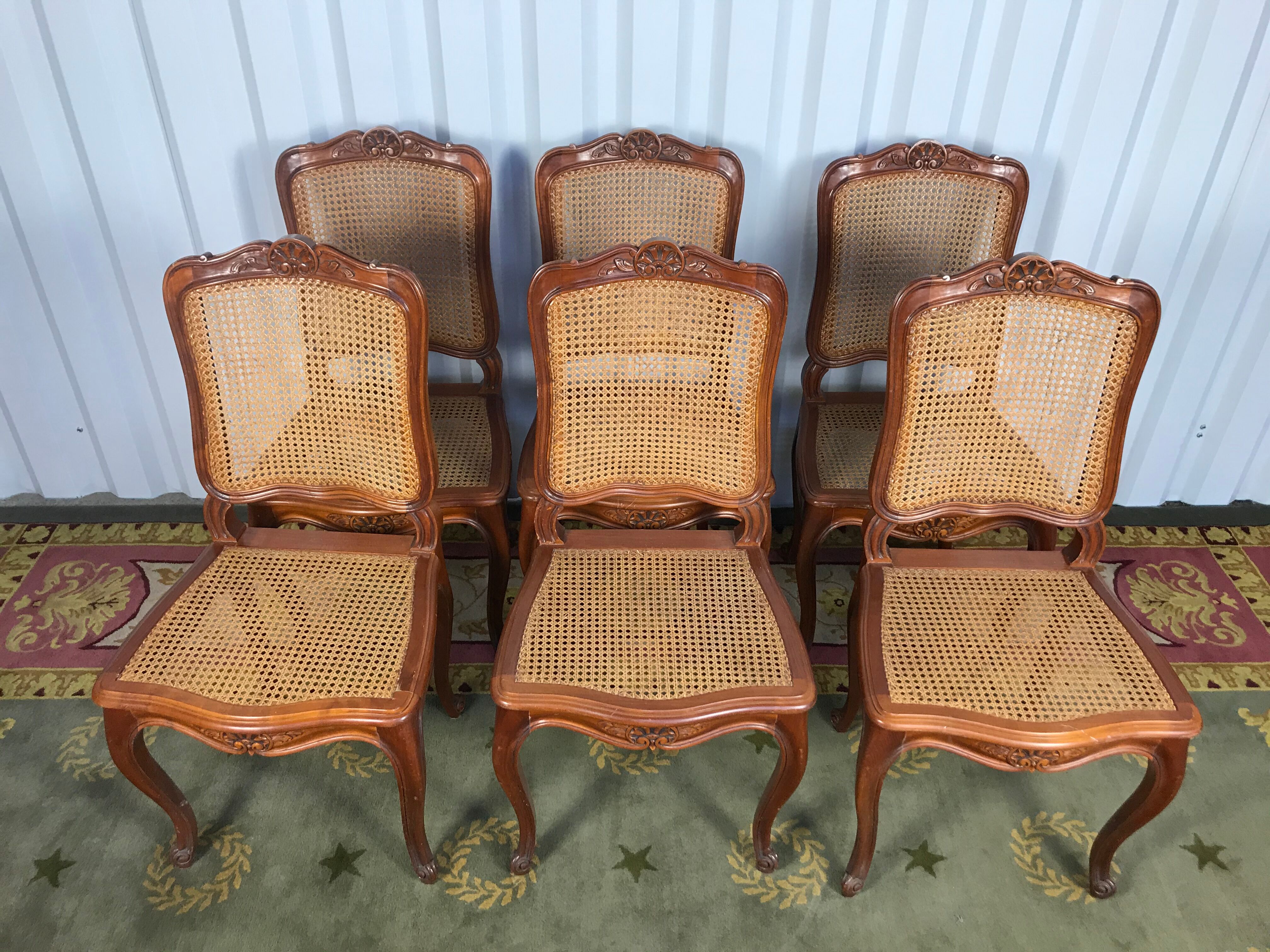 6 Louis XV cherry and canning chairs