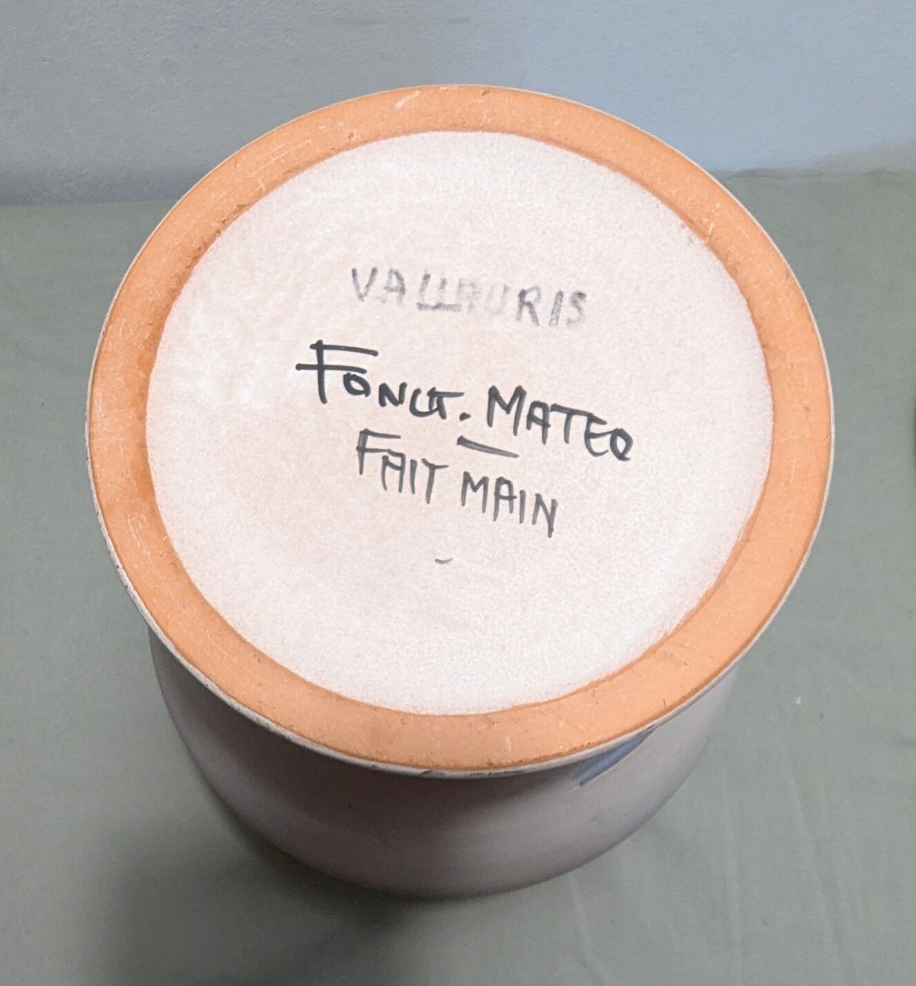 Beautiful Vintage Stoneware Vase Signed Engraved Vallauris Fonck and Mateo 50 60