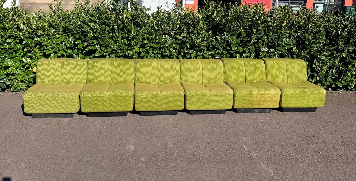 Set of 6 modular vintage Space Age armchairs - Green & Orange