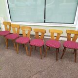 Set of 6 wooden bistro chairs with vintage cushion from the 70s/80s/90s
