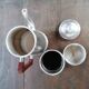 Vintage coffee maker in grey metal and bakelite handle