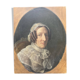 Tableau ancien - portrait de femme qui affiche boucles et tortillons