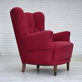 1960s, Danish armchair, furniture wool, beech wood logs.