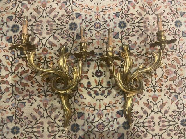 Pair of gilded bronze wall sconces with two lights - Louis XV style