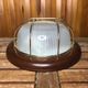Old marine style ceiling light molded glass wood contour gold metal reinforcement #a624