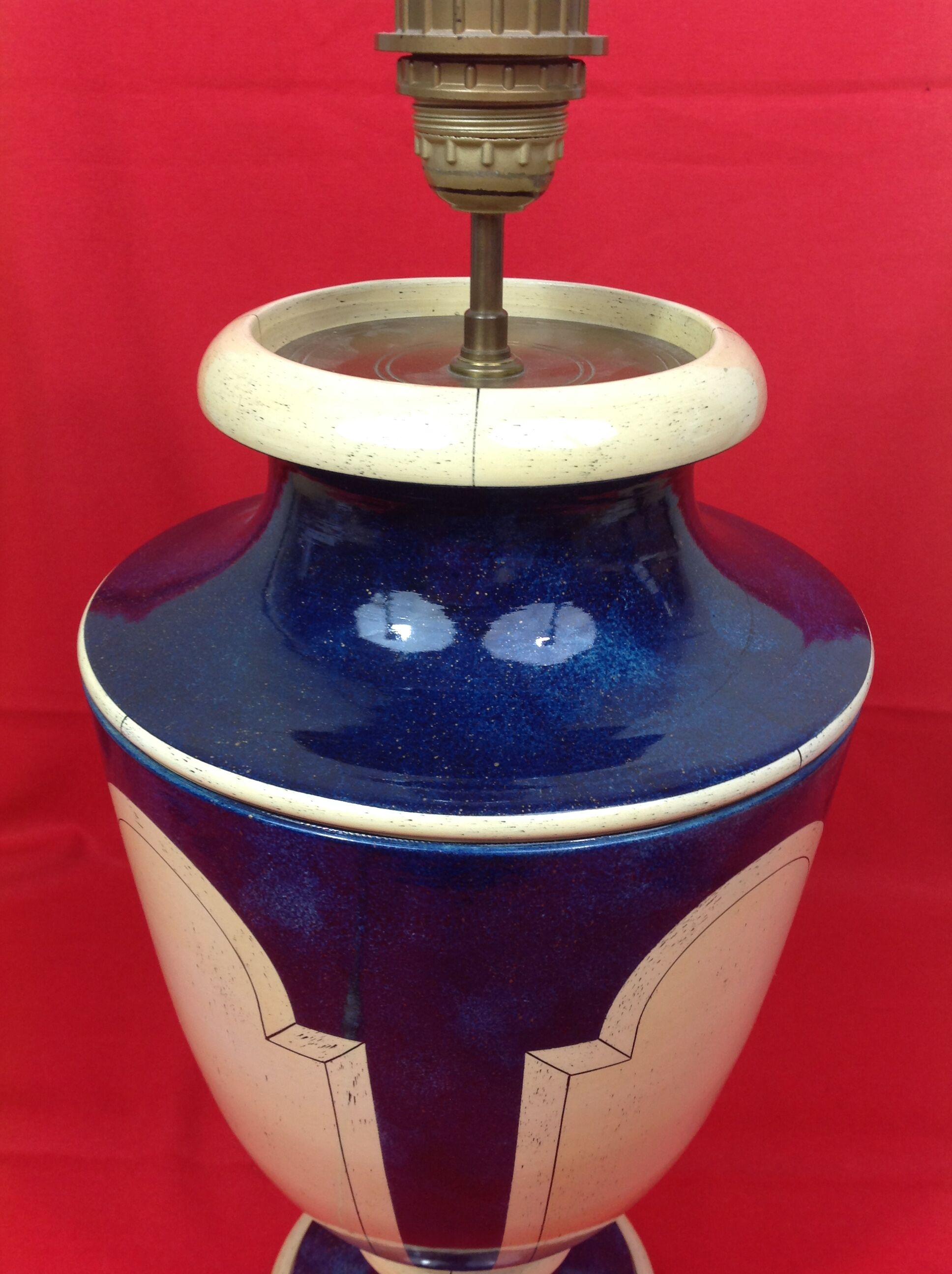 Jean Roger decoration paris beautiful lamp table mid 20th blue baluster night