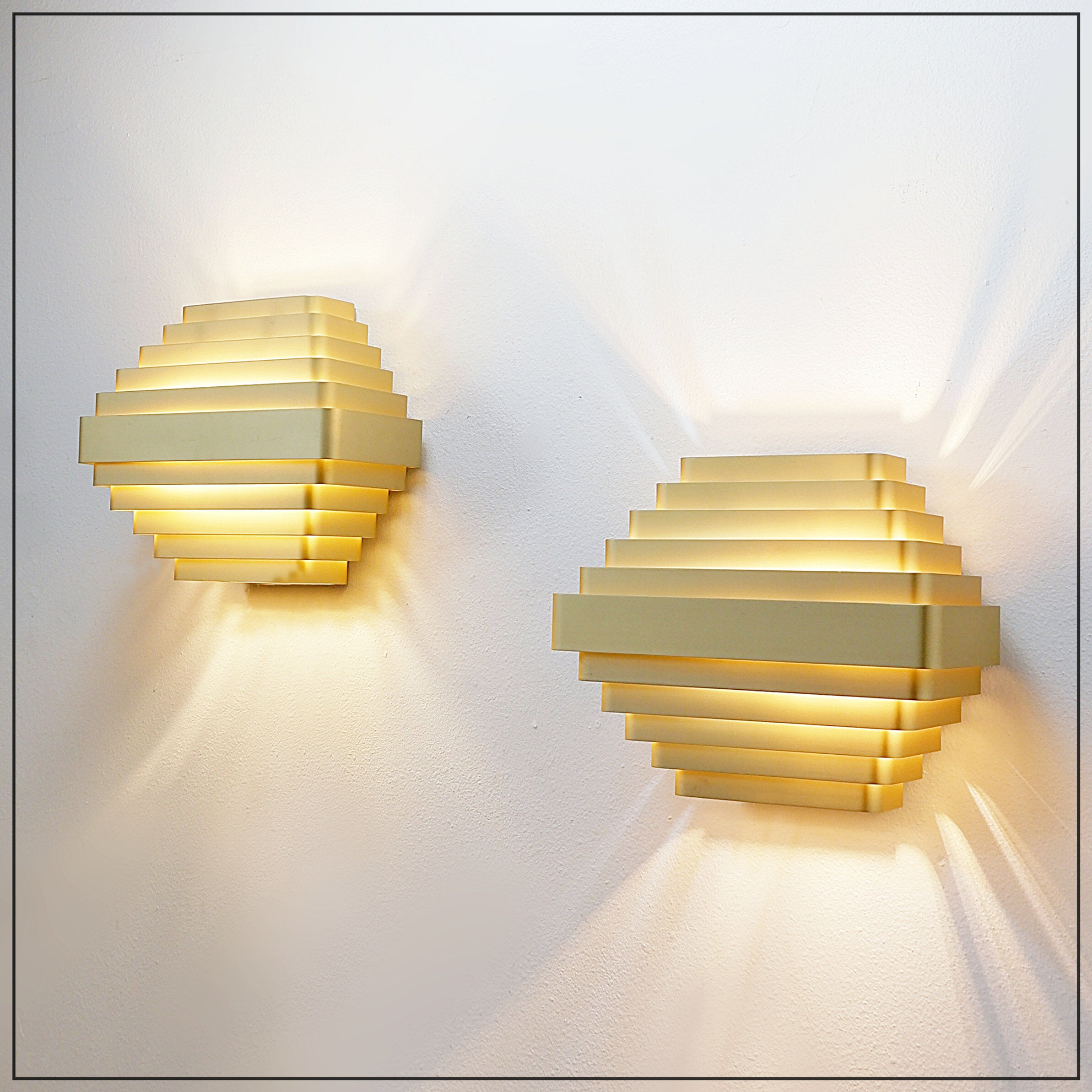 Pair of gold-plated aluminum wall lights by Jules Wabbes - 2 pairs available (1)