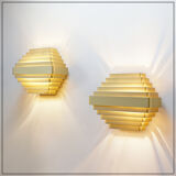 Pair of gold-plated aluminum wall lights by Jules Wabbes - 2 pairs available (1)