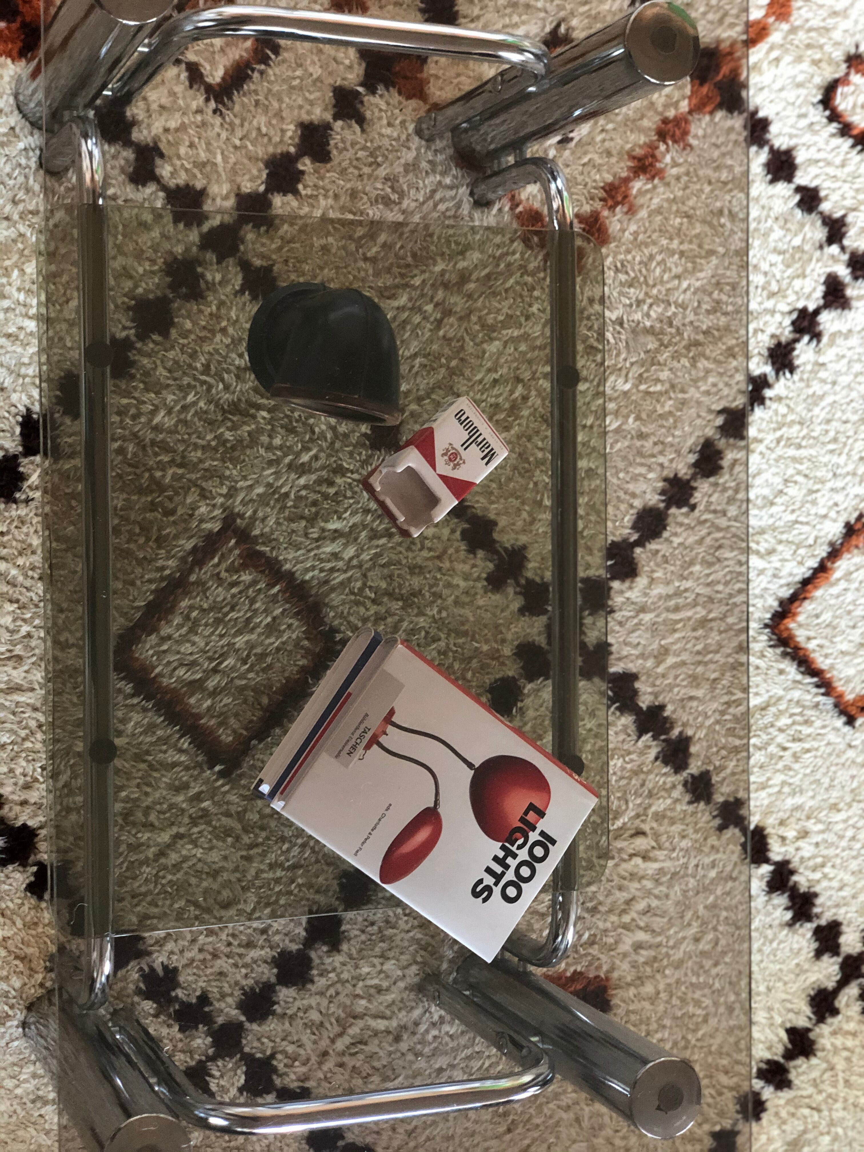 Chromium coffee table and 1970s smoked glass