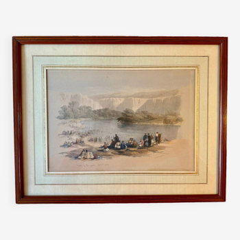 Old lithograph, banks of the Jordan after David Roberts 20th century