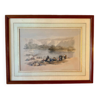 Lithographie ancienne ,banks of the Jordan d’après David Roberts XX siècle