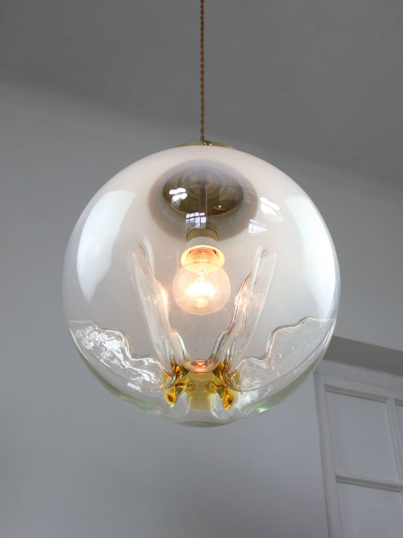 Mid-century Murano Glass & Brass Pendant from Mazzega, 60s