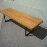 Coffee table style bench metal and oak circa 1950