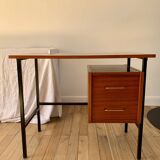 lacquered wood desk and black steel legs design from the 60s and 70s