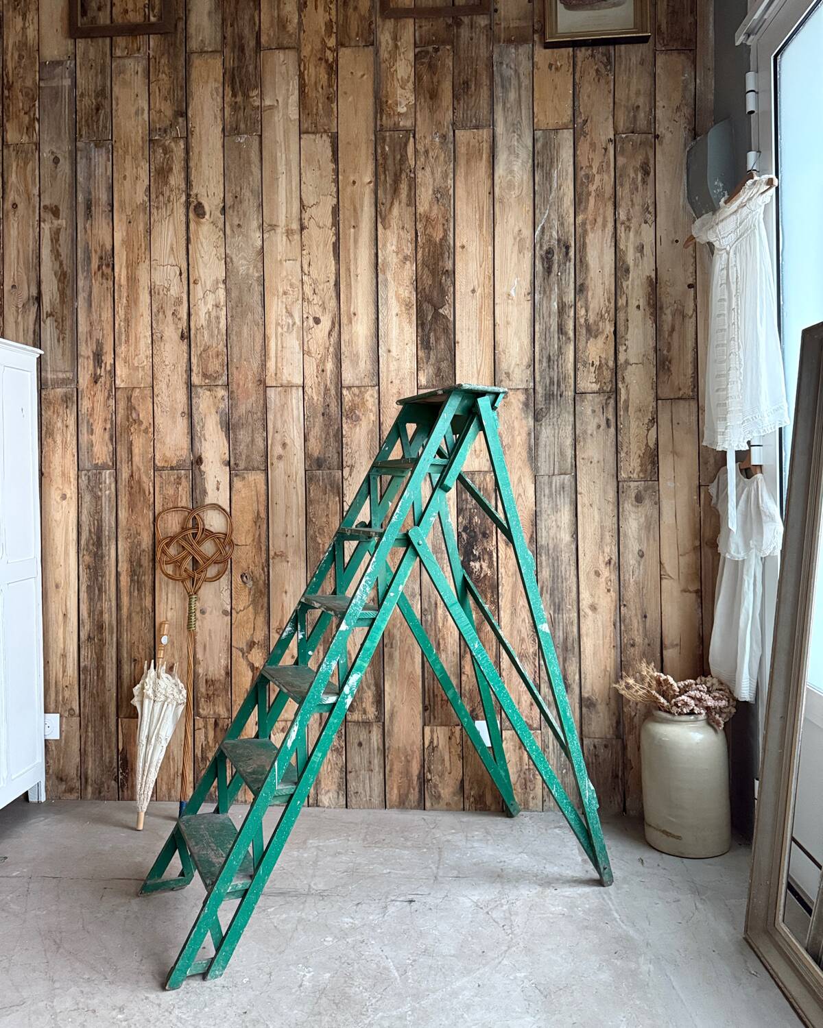 Vintage stepladder with green patina
