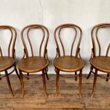 Série de 4 anciennes chaises bistrot en bois courbé Estampille FISCHEL