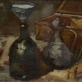Nature morte à la bouteille, signée