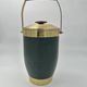 Green Leather and Brass Curved Handle Ice Bucket. Italian Work. V