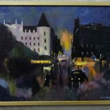 Swedish artist, scandinavian modern city landscape, 1970s, oil on canvas, signed,  framed