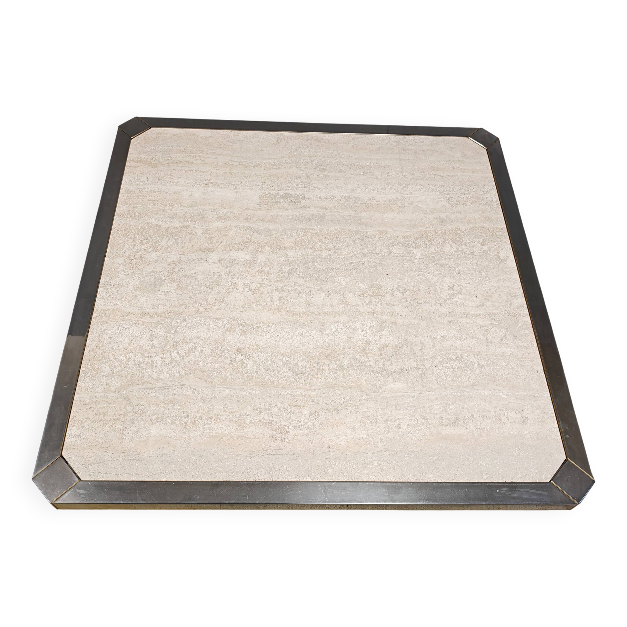 Vintage belgochrom 23kt gold and travertine coffee table , 1970s