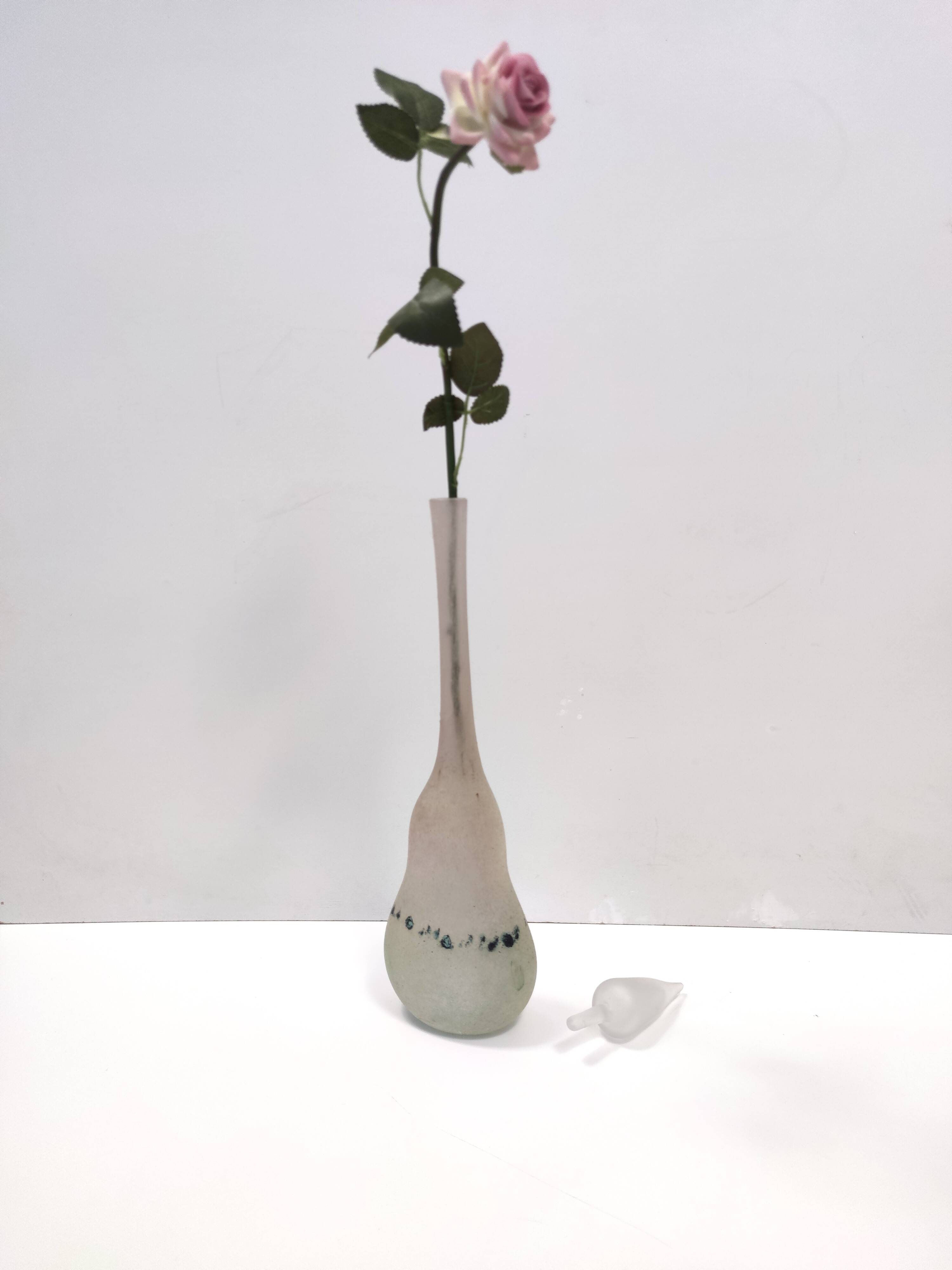 Handmade Scavo Glass Bottle / Vase by Luigi Mellara, Italy