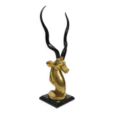 Brass Antelope Kudu Head Sculpture Marble 1970s