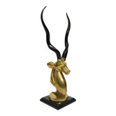 Brass Antelope Kudu Head Sculpture Marble 1970s