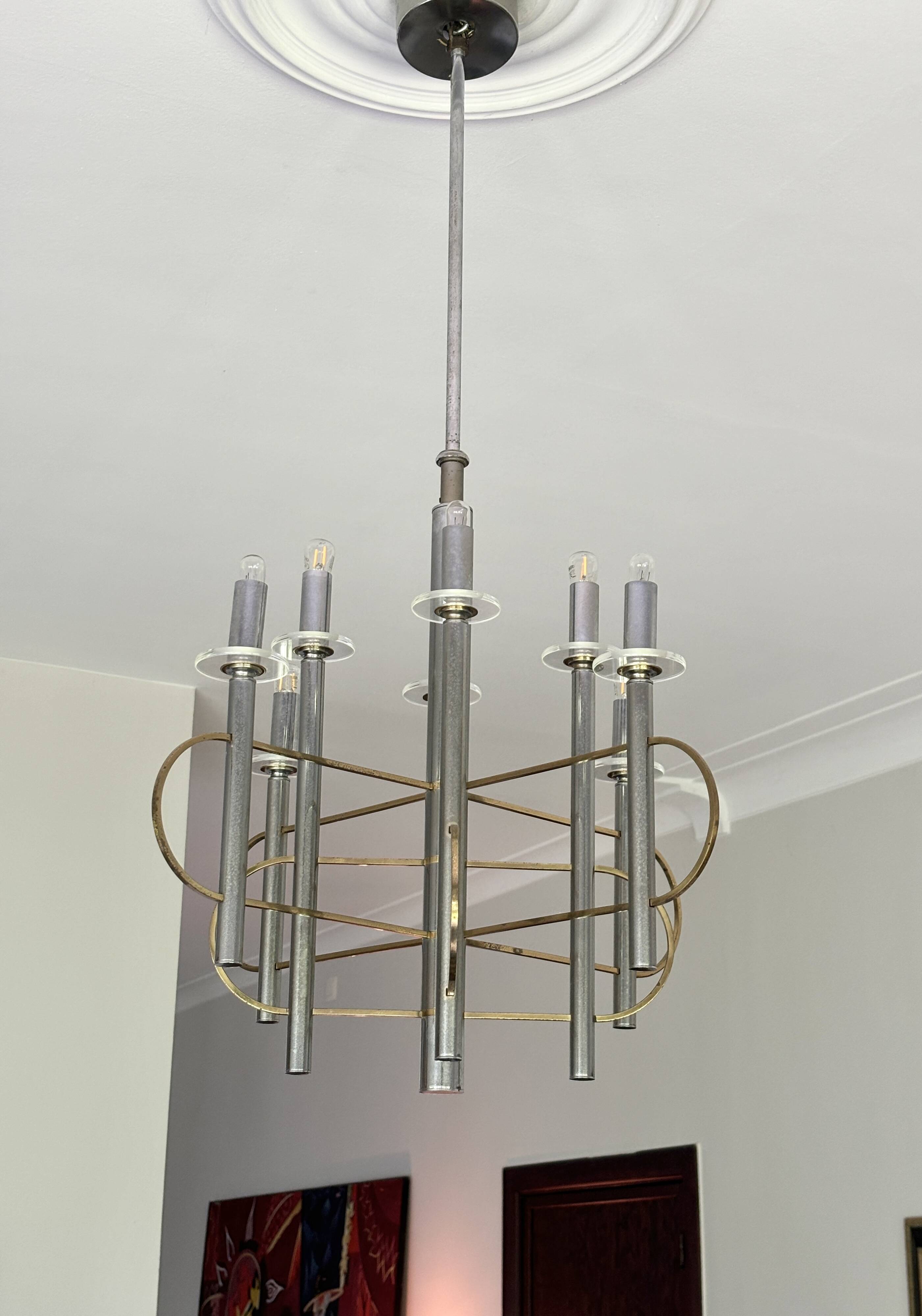Brass and Chrome Sputnik Chandelier by Sciolari, Italy, 1960s