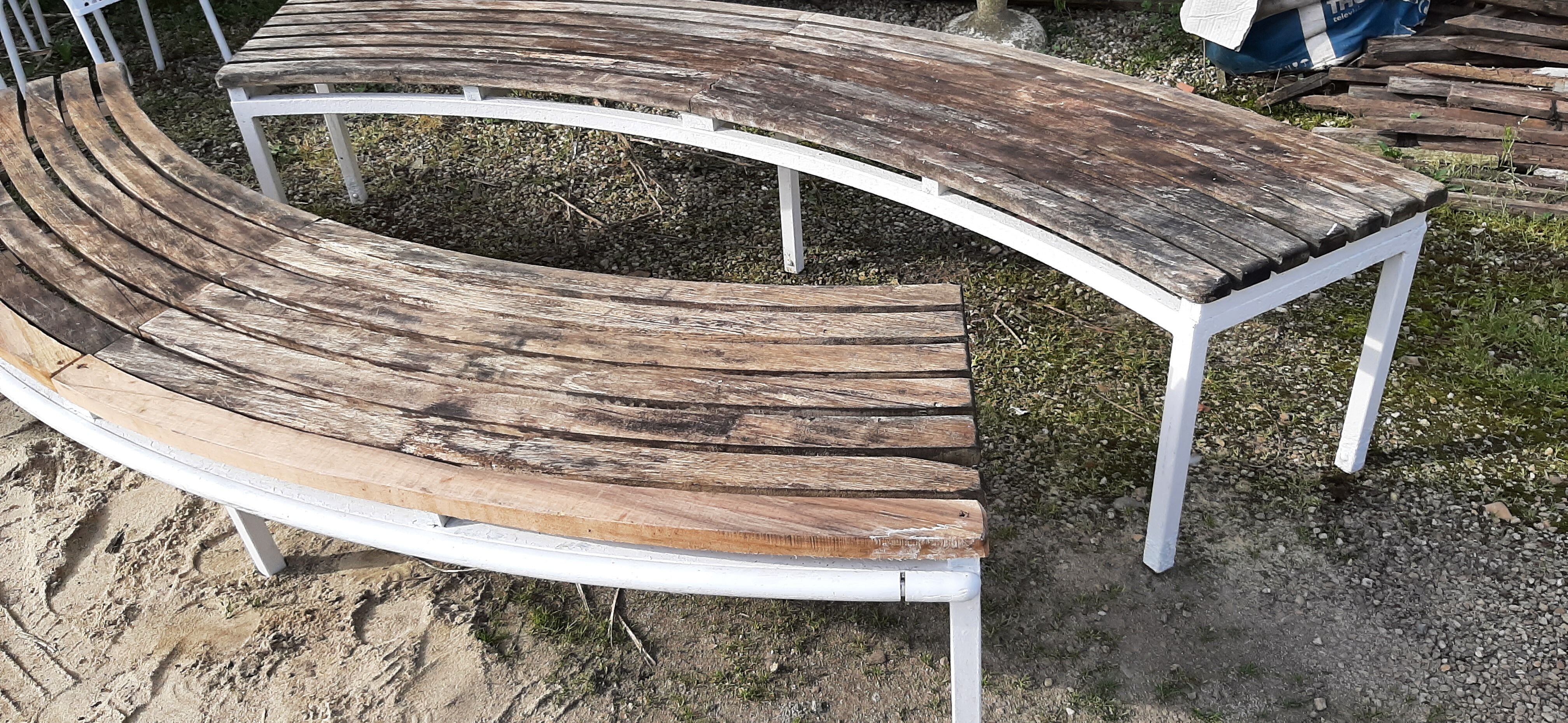 pair of curved benches