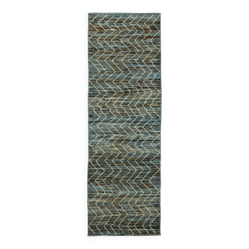 Tapis coureur en laine bleu fait main de 90 cm x 290 cm décoratif tribal