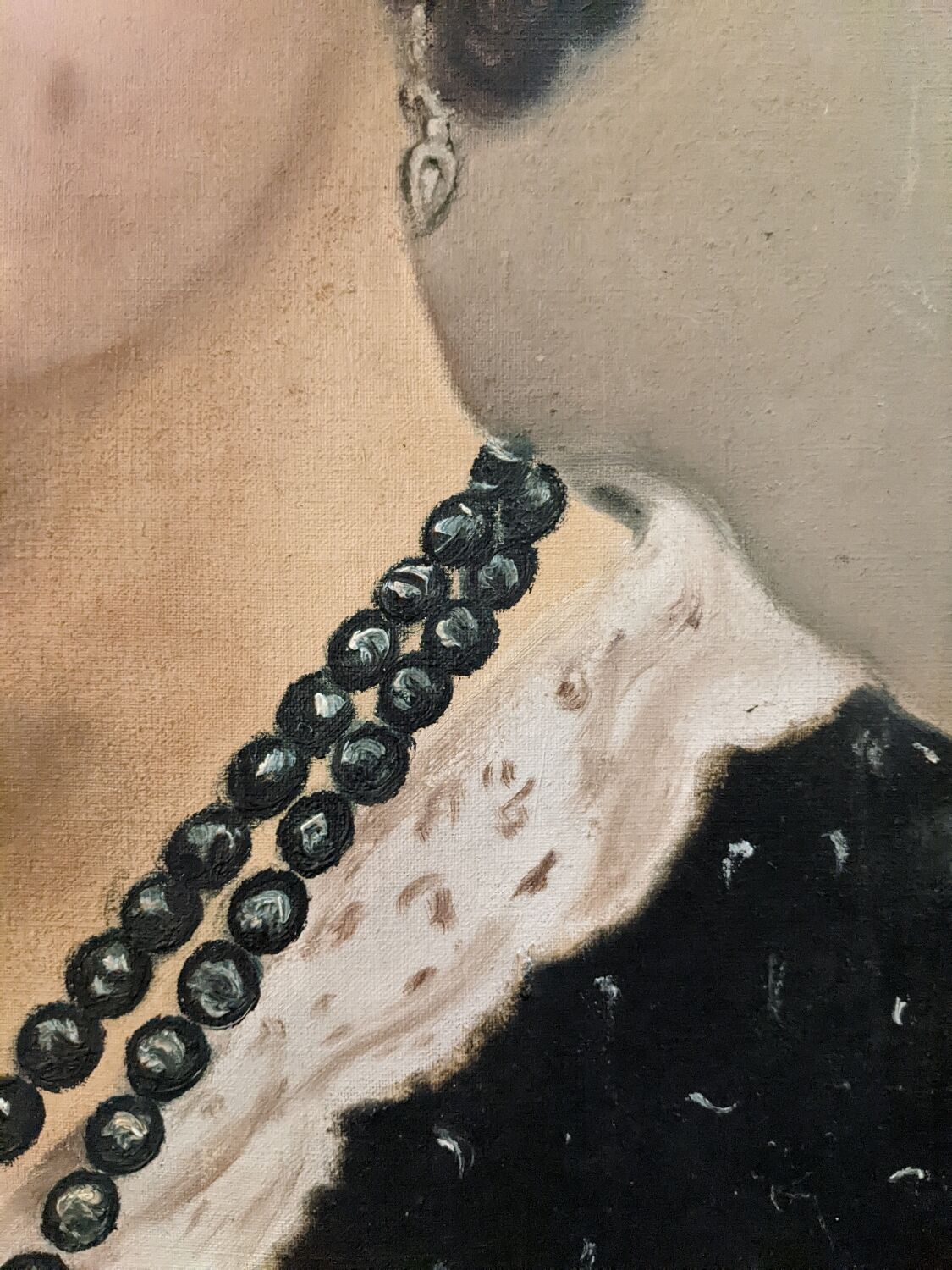 Oil on canvas portrait, vintage, bohemian countryside decoration.