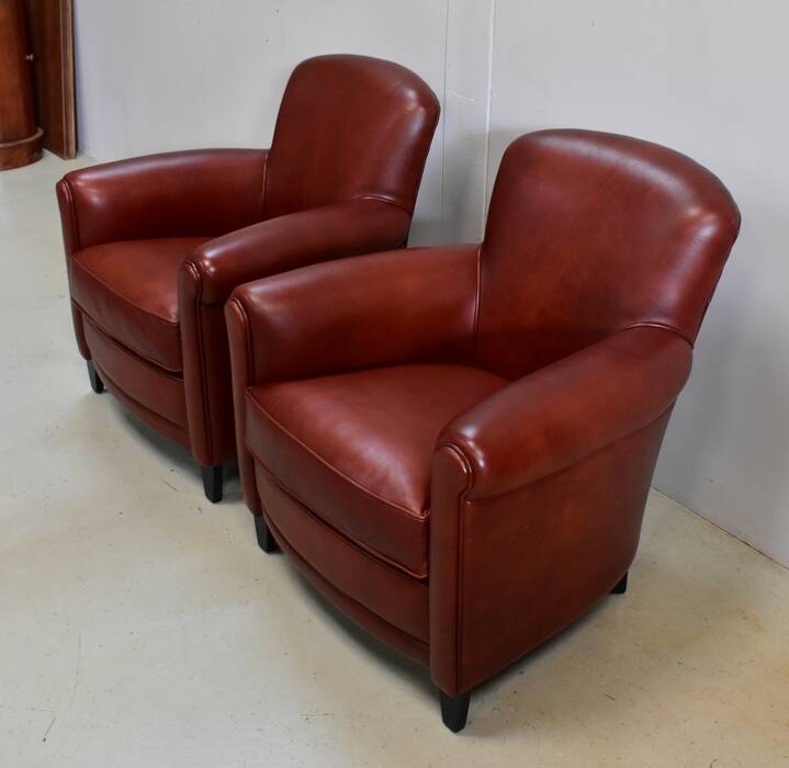 Pair of Small Club Armchairs in Sheepskin - Reproduction